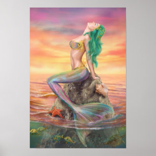 Poster-Meerjungfrau bei Sonnenuntergang Poster