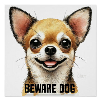 Poster Méfiez-vous du chien heureux Chihuahua