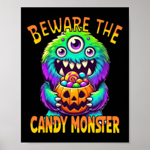 Poster Méfiez-vous du mignon monstre d'Halloween Candy