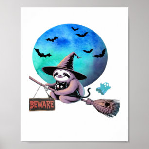 Poster Méfiez-vous joli sorcier Sloth volant sur Broom Ha