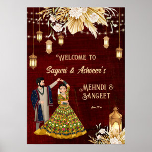Poster Mehndi Sangeet maroon de danse bienvenue