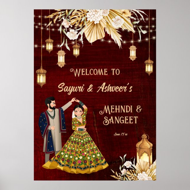 Poster Mehndi Sangeet maroon de danse bienvenue (Devant)