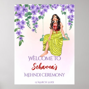 Poster Mehndi sangeet violet fleurs violettes mariée indi