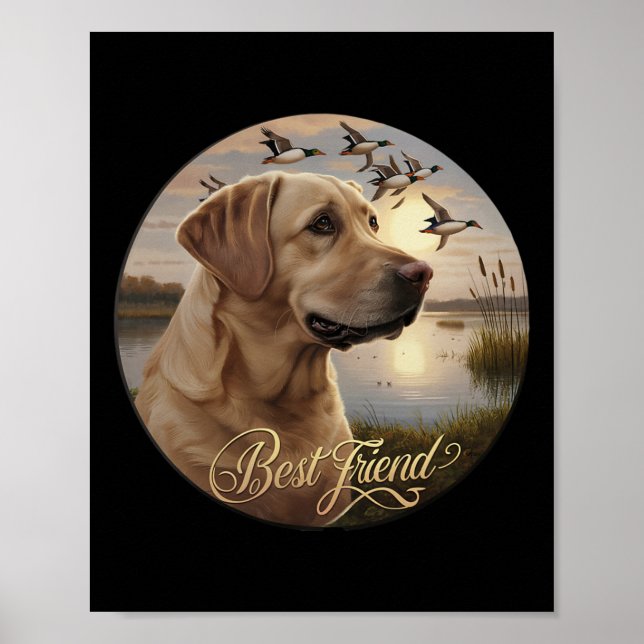 Poster Meilleur Ami Chasse Jaune Labrador Chien Avec Cana (Devant)