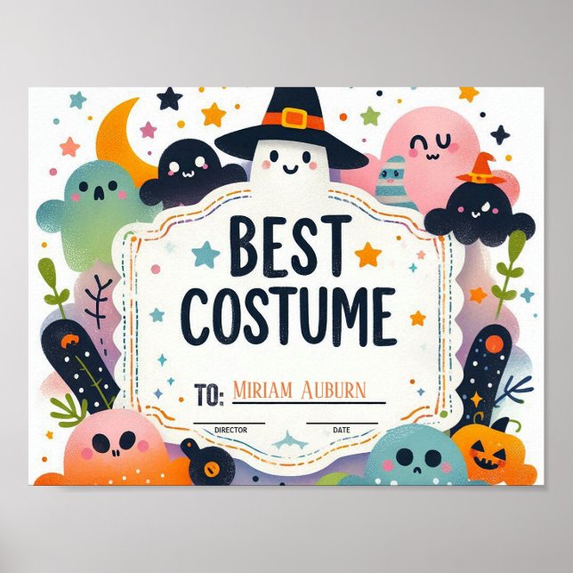 Poster Meilleur Certificat de Costume - Joli thème fantôm (Devant)