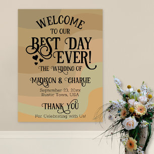 Poster Meilleur Jour de Mariage Terreux Rétro Bienvenue