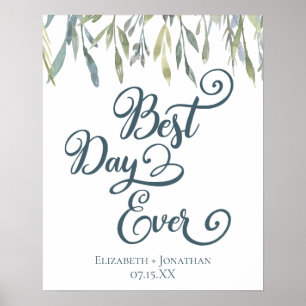 Poster Meilleur Jour Ever Elegant Aquarelle Mariage