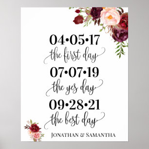Poster Meilleur jour mariage date oui jour marsala floral