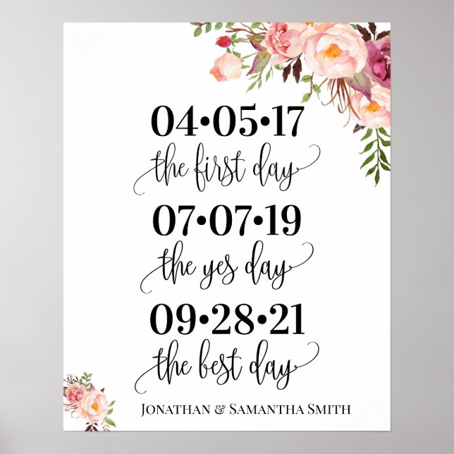 Poster meilleur jour signe mariage date oui jour rose flo (Devant)