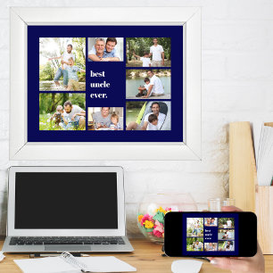 Poster Meilleur Oncle Collage de Photos Bleu Marine