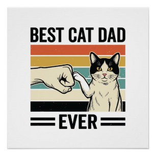 Poster Meilleur Papa Chat Rétro Chemise Fist Bump Chat_1
