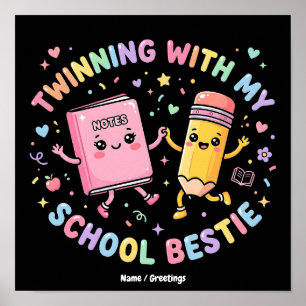 Poster Meilleure amie Kawaii jumelage amitié scolaire