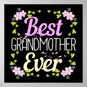 Poster Meilleure grand-mère jamais - Rose Floral