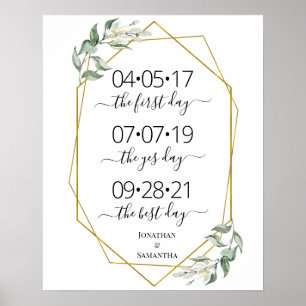 Poster Meilleure journée mariage date oui jour verdure or