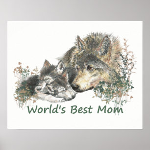Poster Meilleure maman aquarelle du monde Wolf & Pups