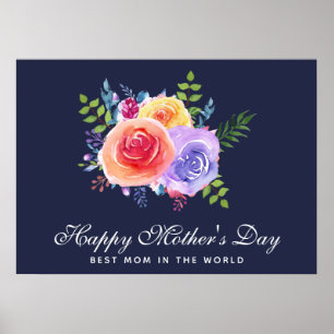 Poster Meilleure maman dans le monde Roses de la fête des