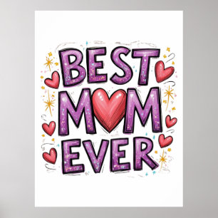 Poster Meilleure maman jamais avec les coeurs et les étin