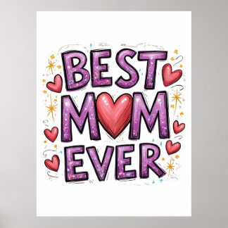 Poster Meilleure maman jamais avec les coeurs et les étin