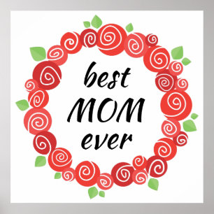 Poster Meilleure maman jamais roses rouges portant la mèr