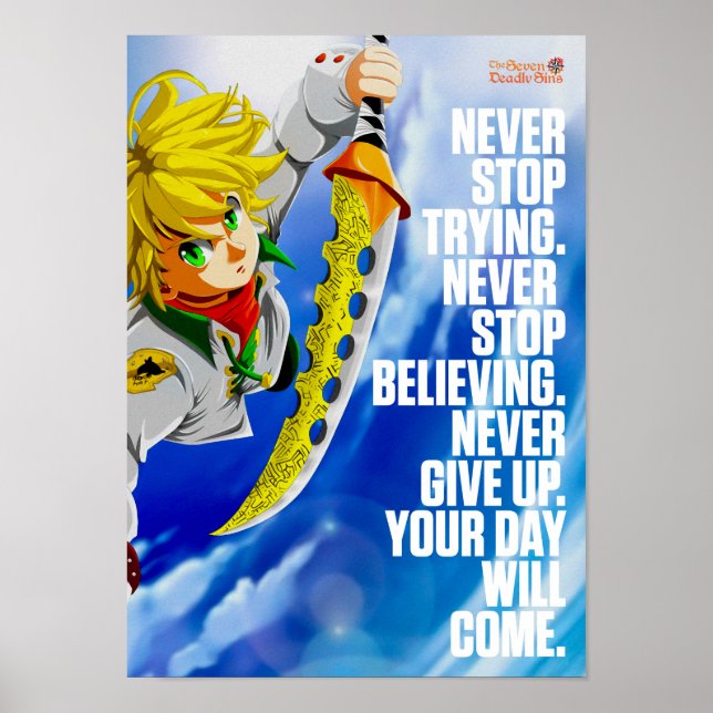 Poster Meilleures Citations D'Anime Sur Ne Jamais Abandon (Devant)