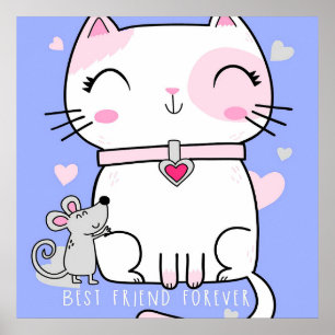 Poster Meilleurs Amis Chat Et Souris, Drôle Chat Kitten C