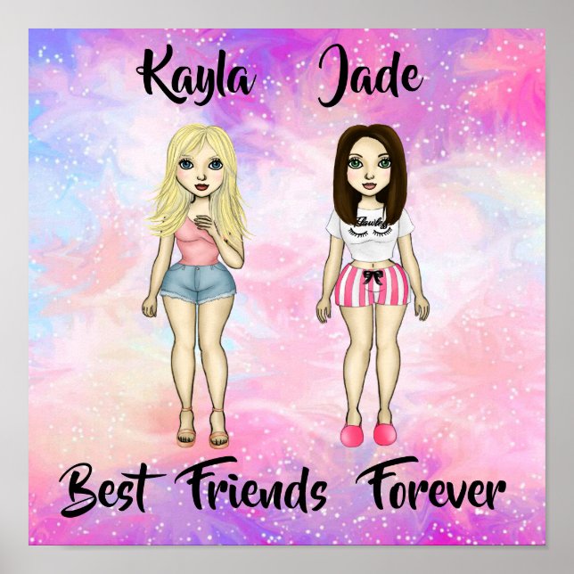 Poster Meilleurs amis Forever Blonde et Brunette Custom (Devant)