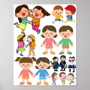Poster Meilleurs dessins animés d'amis Girls and Boys Art