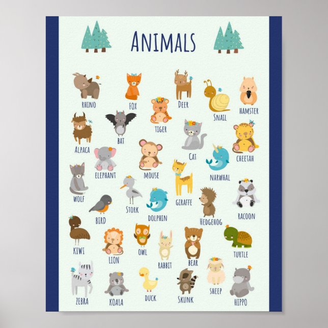 Poster MEKIMI - Animaux illustrés colorés (Devant)
