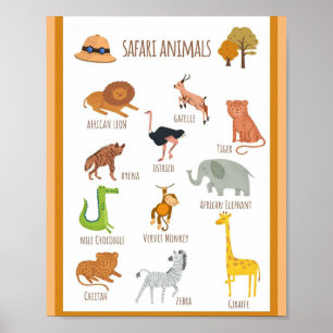 Poster MEKIMI - Animaux Safari Illustrés et colorés