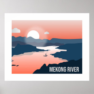 Poster Mekong River Silhouette Coucher du soleil