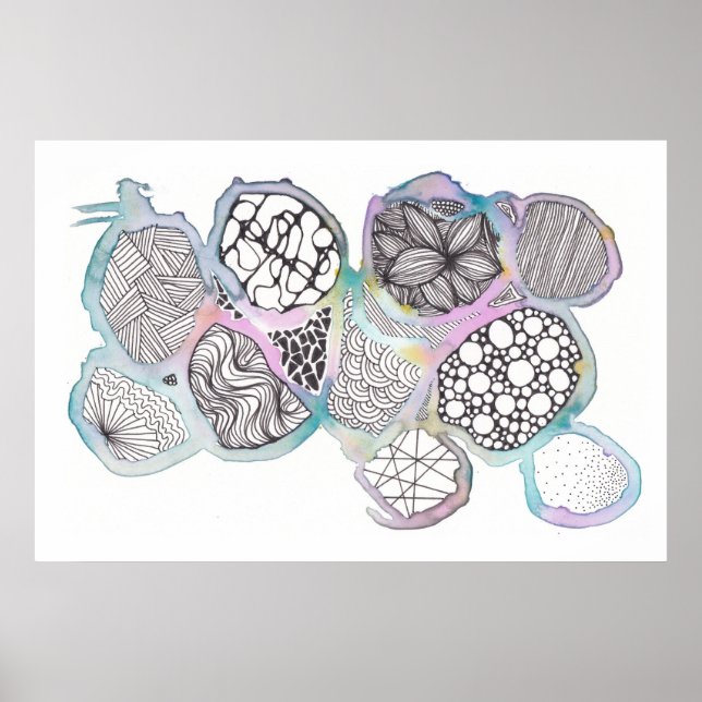 Poster Mélange de médias, noir et blanc, doodle, aquarell (Devant)