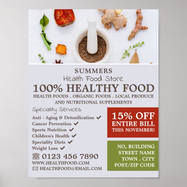 Poster Mélange d'épices, Santé Alimentation Store Publici (Devant)