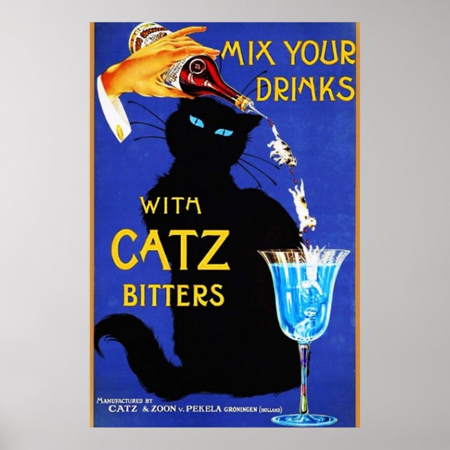 Poster Mélangez vos boissons avec des petites chattes Cat (Devant)