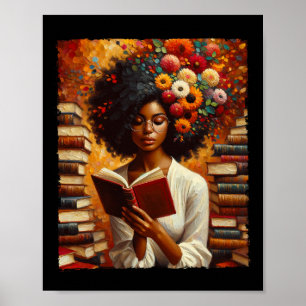 Poster Melanin Queen Afro Femmes instruites Lecture Livre