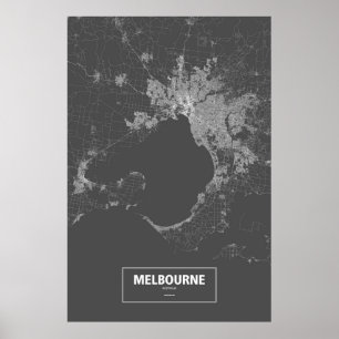 Poster Melbourne, Australie (blanc sur noir)