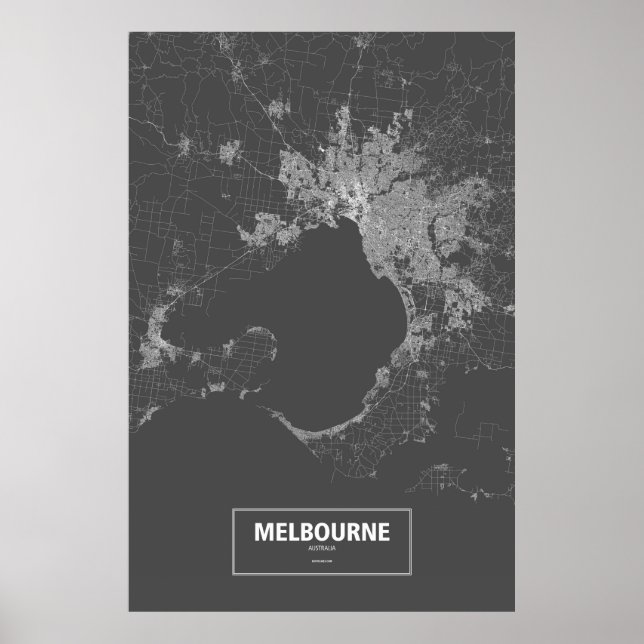 Poster Melbourne, Australie (blanc sur noir) (Devant)