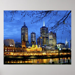 Poster Melbourne, Australie. Une vue nocturne sur
