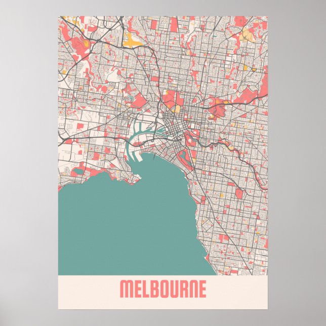 Poster Melbourne - Plan de la ville de Chalk Australie (Devant)