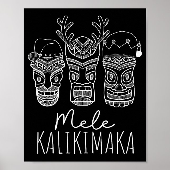 Poster Mele Kalikimaka Christmas Hawaiian Santa Tiki Mask (Devant)