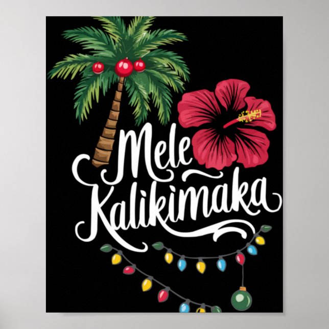 Poster Mele Kalikimaka Hawaii Santa Hawaiian Merry Christ (Devant)