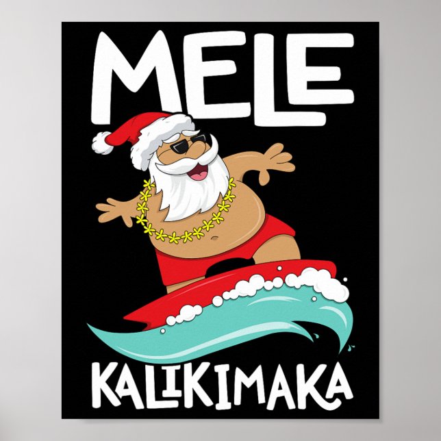 Poster Mele Kalikimaka Hawaiian Christmas Hawaii Surfing (Devant)