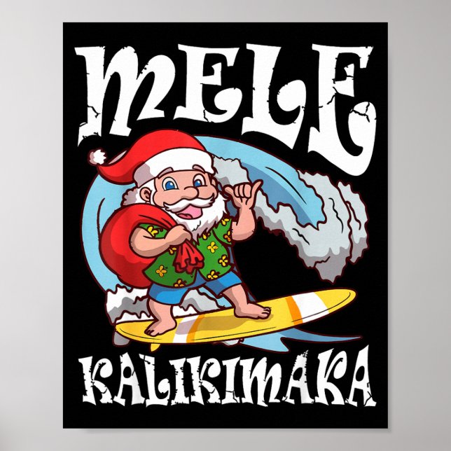 Poster Mele Kalikimaka Santa Surfing Hawaii Christmas  (Devant)