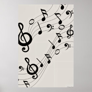 Poster Mélodies dansantes : motif de notes de musique flu