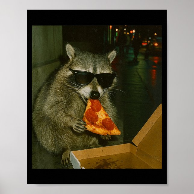 Poster Mème d'animal de raton laveur drôle mangeant Zza (Devant)