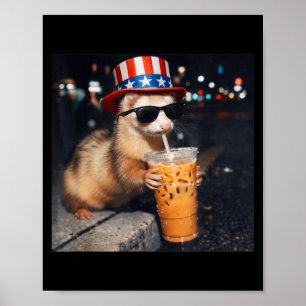 Poster Mème de café glacé de furet drôle Rétro Urbain Gen