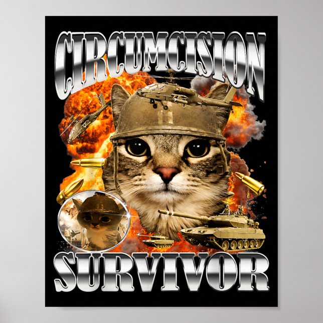 Poster Mème de chat survivant de circoncision Bootleg Drô (Devant)