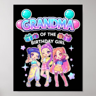 Poster Mémé de la fille d'anniversaire mignonne chibi drô