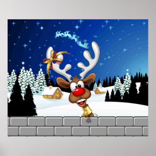 Poster Mème de Noël drôle de renne qui regarde par-dessus