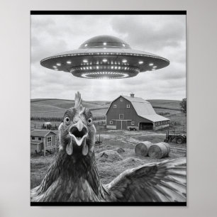 Poster Mème de selfie de poulet Ufo drôle Rencontre Alien