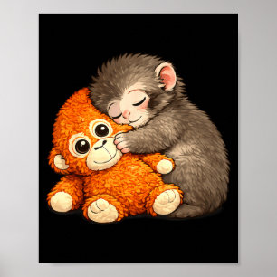 Poster Mème de singe câlinant une peluche en train de se